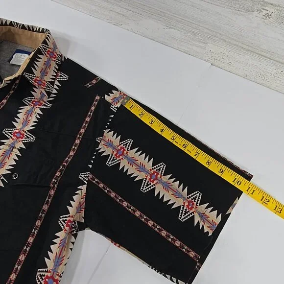 VINTAGE Wrangler Aztec Western Brushpopper Black Pearl Snap Shirt MEN'S MEDIUM.. - Picture 16 of 16